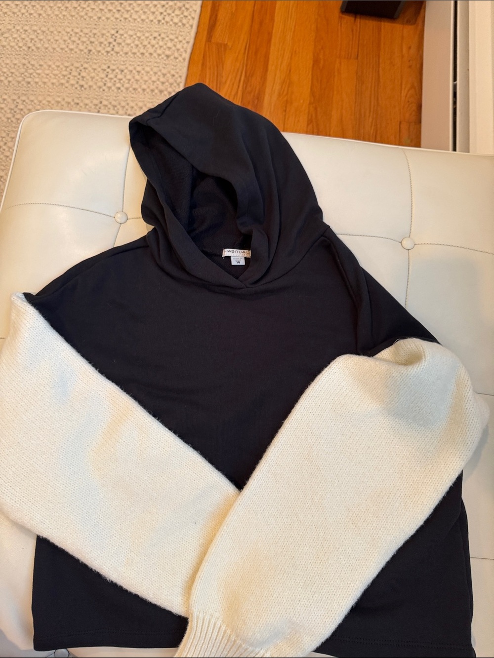 Habitual Black Hooded Sweater with Cream Sleeves